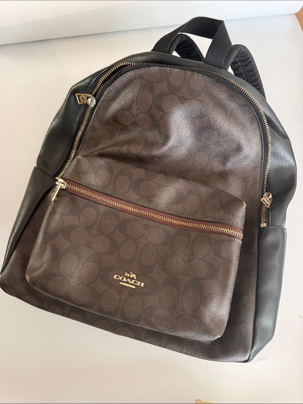 COACH Brown & Black Signature Canvas Backpack